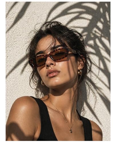 Image of IFLASH Rectangle Sunglasses for Women Retro Driving Glasses 90s Vintage Fashion Narrow Square Frame UV400 Protection Glasse