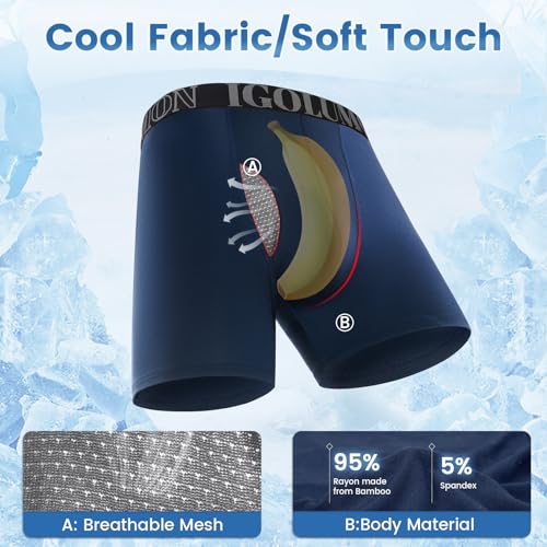 IGOLUMON Men’s Underwear Boxer Briefs 6-Pack Breathable Bamboo Rayon Soft Boxer for Men with Fly Underwear Trunks2