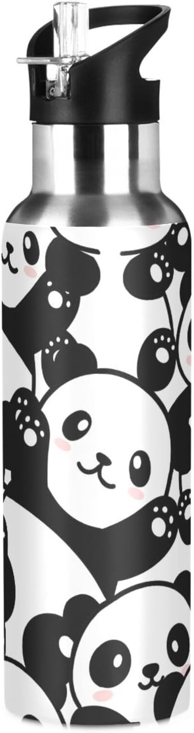 Panda Water Bottle for Girls Panda Insulated Water Bottle with Straw Lid Kids Stainless Steel Panda Cup Cute Animal Print School Bottle 20 oz