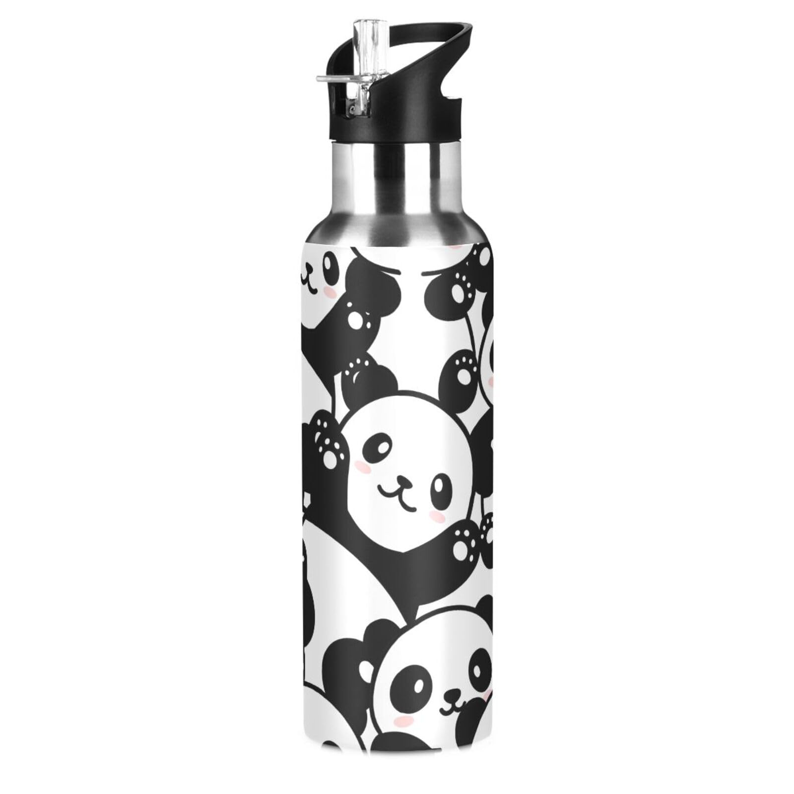 Panda Water Bottle for Girls Panda Insulated Water Bottle with Straw Lid Kids Stainless Steel Panda Cup Cute Animal Print School Bottle 20 oz