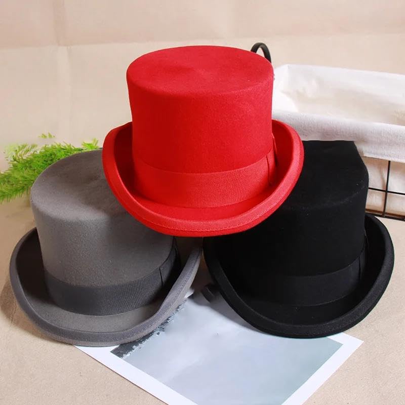 Wool Flat Top Hat For Adults Vintage Fedora Cap Gentleman Magician Dress Up Party Costume Accessory