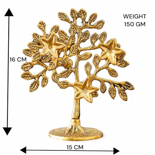 Image of Metal Kalpavriksha Tree for Home Decor - Golden Wish Fulfilling Tree Metal Showpiece for Temple, Vastu, Office Table & Gifting Banyan (No 1 Golden)