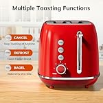 2 Slice Stainless Steel Toaster Retro with 6 Bread Shade Settings, Bagel, Cancel, Defrost Function, Extra Wide Slot, Removable Crumb Tray, Red - Image 2