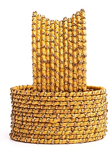 Image of Swara Creations Metal bangles /kada Set wrapped in Silk Thread & golden dots for Women & Girls (24 Pcs)