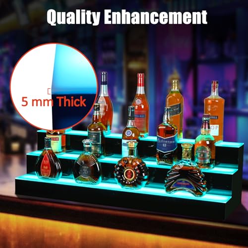 LED Liquor Bottle Display Shelf, 3 Tier 30 Inch Bar Display Shelf, Wall Mounted Wine Rack with Remote & App Control, 16 Static Colors ,1-4 H Timing, Bottle Stand Multi-Color Lighting Modes for Bars