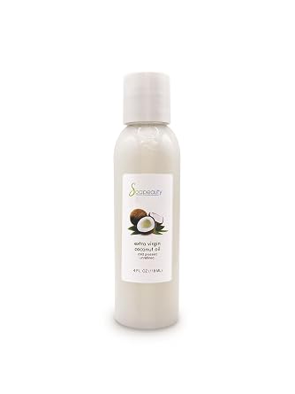 Soapeauty Extra Virgin Coconut Oil | Unrefined Cold Pressed | 100% Pure Carrier Oil for Skin, Hair, Face & Body | DIY Skincare Ingredient | 4 fl oz