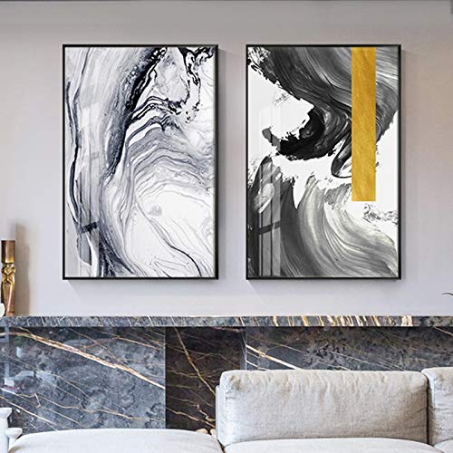 Impression sur toile abstraite haut de gamme dorée style scandinave 2x