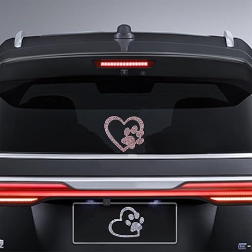 Miniatura 2 de Calcomanía con estampado de corazón de pata de perro, decoración de automóvil con diamantes de imitación, lindo estampado de pata de perro,