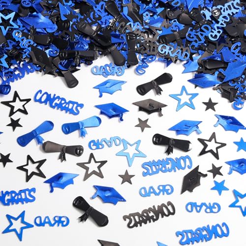 Image of Blue and Black Graduation Confetti 2026, 1000 Pcs Congrats Grad Confetti Class of 2026 Party Table Centerpiece for Graduation Party Decorations