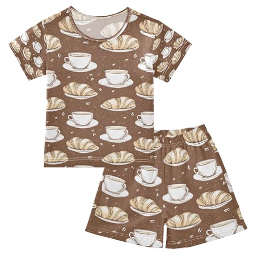 senya Croissants Coffee Cups Br Summer Pajamas Set Short Cotton Sleepwear 2 Piece