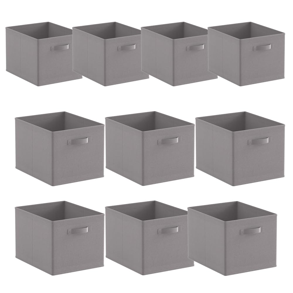 BonChoice Foldable Storage Cubes Boxes Pack of 10 with Handle for Home Organization, Fabric Wardrobe Storage Box Organizer Basket Bins for Clothes Toys Towels, Collapsible&Durable Grey — image 1