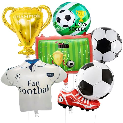 Image of Rozi Decoration Football Theme Foil Balloon Set Pack of 6, Soccer Party Decoration Balloons with Trophy, Jersey, Football, Ground & Shoe Design for Birthday, Kids Party & Sports Celebration