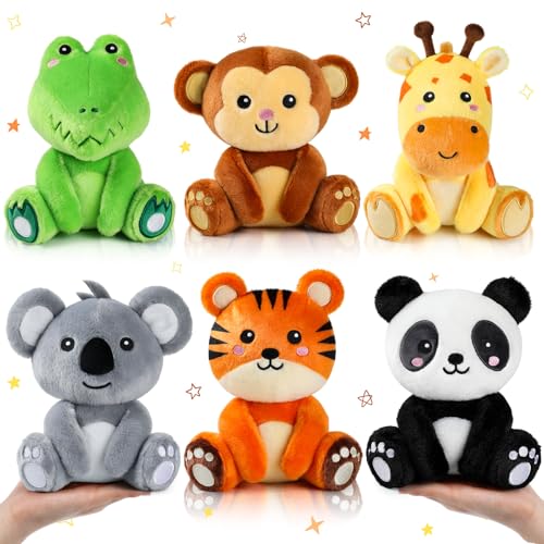 RoundFunny 6 Pcs Small Stuffed Safari Animals Bulk, 7 Inch