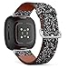 CJBROES Replacement Leather Watch Band, Compatible with Fitbit Versa 3 and Fitbit Sense of Wristband Bracelet Accessory - Black Tropical Leaves
