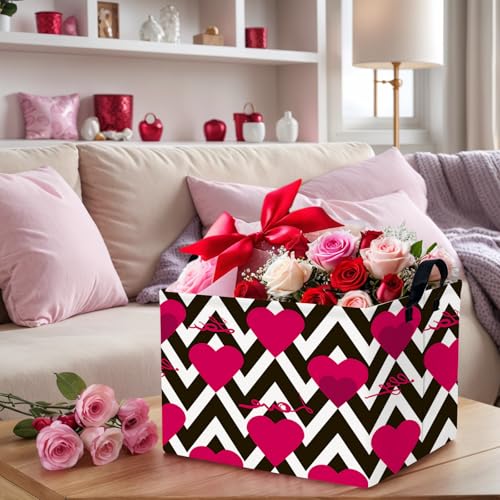 Image of Cute Heart Valentine's Day Basket Gifts Empty Storage Basket for Kid and Baby Room Decor (Black Line Rose Red Heart)