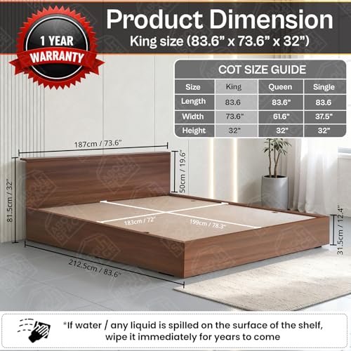 Image of ABOUT SPACE Bed - (84 x 74 inches) King Size Bed Without Storage | Engineered Wooden Bed Frame with Headboard & MDF Board for Mattress | 1-Year Warranty Cot for Bedroom - Maldau Acacia (Rustic Brown)