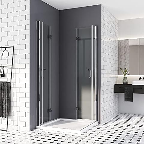 Duschkabine 80x80, Falttür Eckeinstieg Duschwand 180º Falttürkabine klappbar Dusche Duschtür Duschabtrennung 6mm Nano Beschichtung ESG Glas 195cm Cover