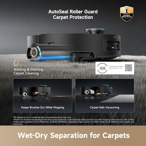 Image of DREAME Aqua10 Ultra Roller Complete Robot Vacuum and Mop & 30,000Pa Suction, Self-Cleaning Dock & Extending Roller Mop, Heat-Washes & Dries, Carpet Protection, AI Camera & LiDAR Avoidance Tech (Black)