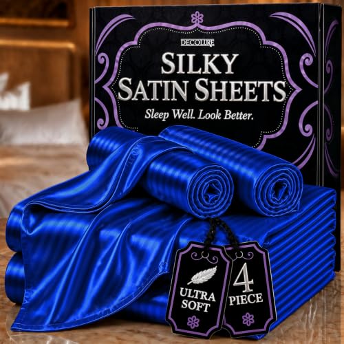 Image of DECOLURE Satin Sheets Queen Size | Softer Than Silk | Luxury 4 Pc Bed Set