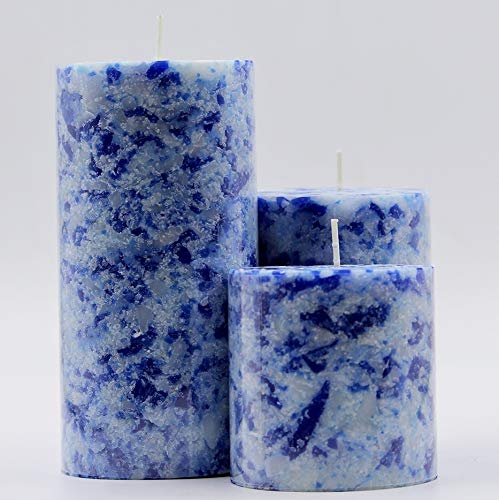 by Parkash Candles PARRAFIN Wax Pillar Candle (Set of 3), Blue and White, 3X3, 3X4, 3x6 inches Pillars (3Pillars_Set_Blue)