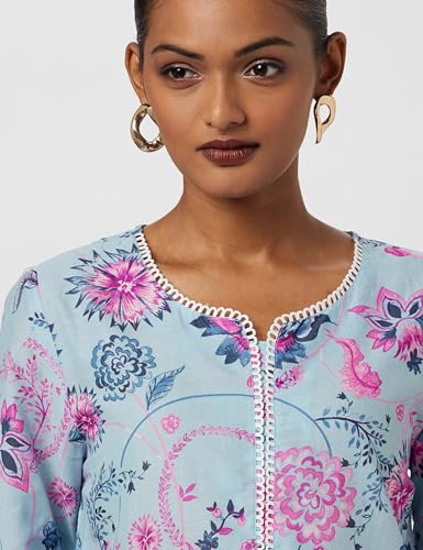 Image of BIBA Women Cotton Straight Fit Floral Printed Kurta