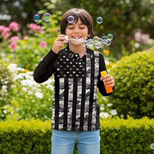 Kids Golf Shirt 3-16Y Boy Fall Long Sleeve 1/4 Button Collared Shirts Tennis Performance Outfits Athletic Top4