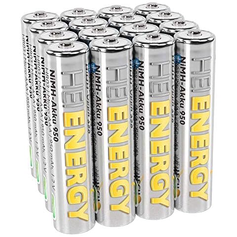 HEITECH AAA Akku Micro 950 mAh 1,2V NiMH 16 Stück - Wiederaufladbare Batterien mit geringer Selbstentladung - Akkus für Geräte mit hohem Stromverbrauch Cover