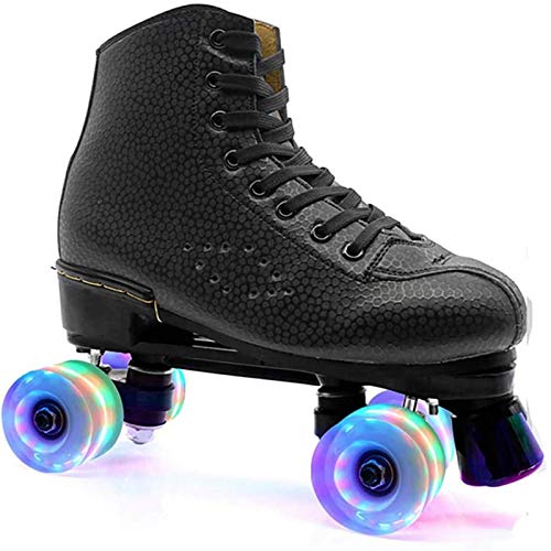 XLSM Patines Quad de niño de Malla Transpirable Patines en Paralelo, Patines Retro, con Flash, Ideales para Principiantes, cómodos Patines para niños y niñas.Black Flashing Wheel-4.5 Cover