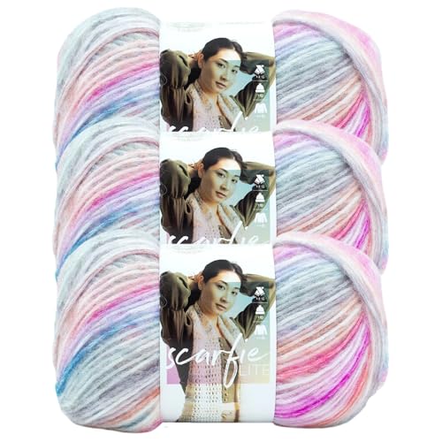Image of Lion Brand Yarn, Scarfie Lite Crochet Yarn, Sunset, Multicolor, 3 Pack | Worsted Weight Acrylic Blend Knit & Crochet Fiber for Self-Striping Scarves, Colorful Cardigans, Chunky Blankets, Pastel Hats