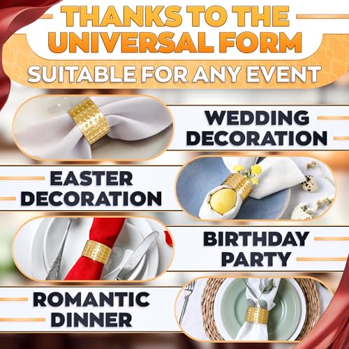 Image of Easter Hammered Gold Napkin Rings Set of 12 - Classic & Reusable Metal Napkin Ring Holders 1.8 inchx1.1 inch for Banquets, Weddings, Family and Holiday Dinner Gatherings, Gift Giving & Easter Table Decoration