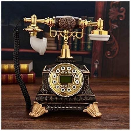 Teléfono fijo clásico europeo retro teléfono vintage teléfono fijo hotel teléfono fijo retro configuración teléfono europeo teléfono retro teléfono fijo hogar negro dorado A (B)