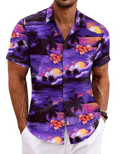 Image of COOFANDY Men's Linen Shirts Short Sleeve Casual Shirts Button Down Shirt for Men Beach Summer Wedding Shirt