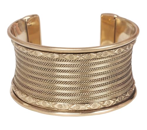 Image of Touchstone Indian Bollywood Desire Brass Base Exotic Workmanship Free Size Cuff Bracelet in Antique Gold Or White Or Copper Tone for Women.
