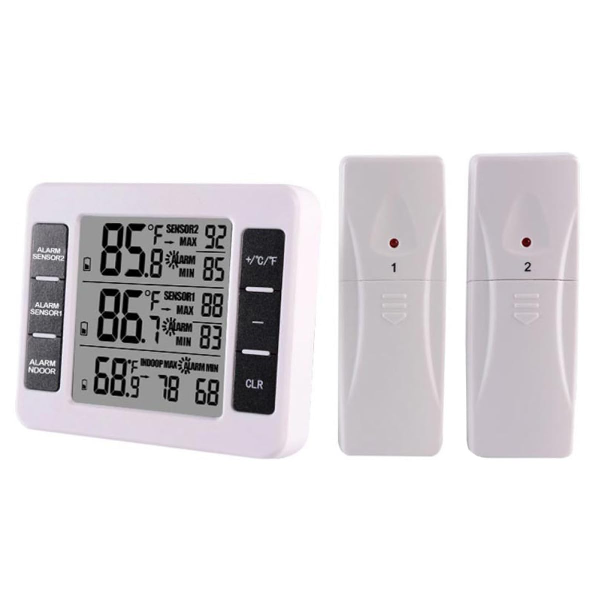 Termometro Digitale Wireless per Frigorifero con Doppio Sensore, Design Magnetico in Plastica, Misuratore Temperatura Interno ed Esterno con Allarme per Cucina