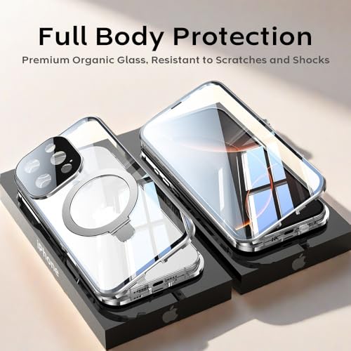 JIAONASHIJIA Fit for MagSafe iPhone 15 Pro Max Case, Built-in Screen Protector and Lens Protector, Magnetic Ring Stand, Mil-Grade Shockproof Metal Frame. Anti-Yellow, Kickstand, Privacy/Black. by JIAONASHIJIA - Used condition - Image 3