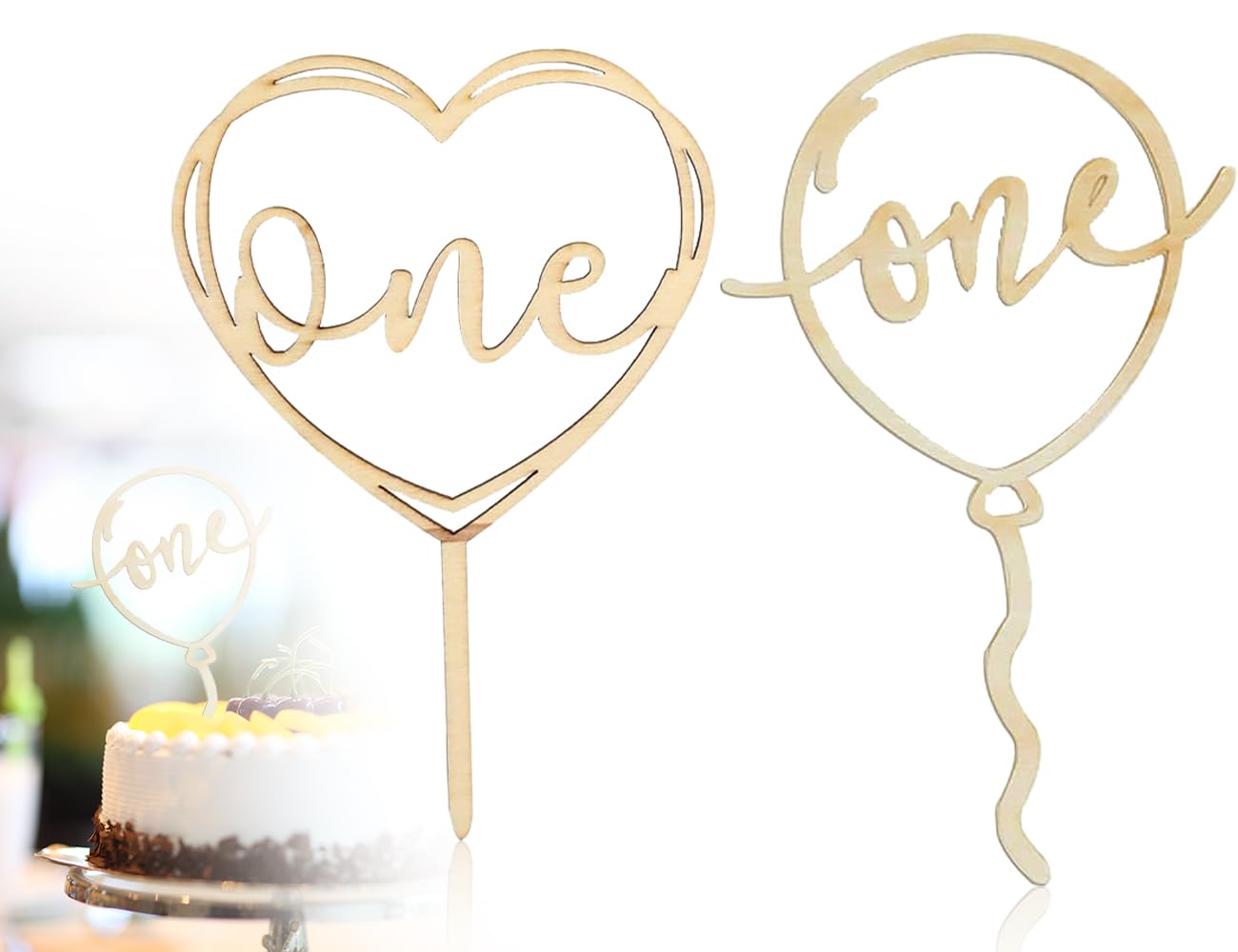 2 Cake Topper Legno Per 1° Compleanno - Decorazione Torta Wild One, Baby Shower, Festa Bambini - Foto 2