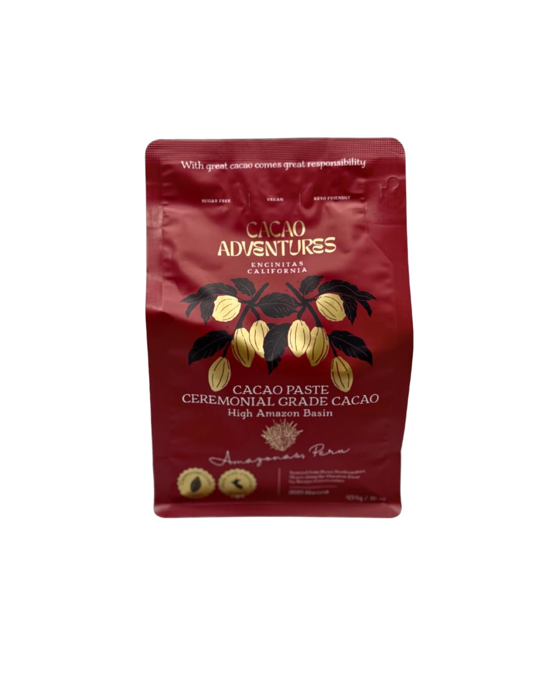 Cacao Adventures Ceremonial Grade Cacao 1lb | 100% Pure Cacao | Dairy & Vegan Free | Unsweetened | Vegan Peruvian Cacao (1 Lb)