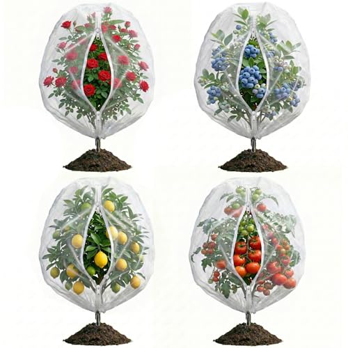 4 Pack Bird Netting for Garden Protection with Zipper & Drawstring - Garden Netting Pest Barrier 3.3x2.7FT Cover for Blueberry Bushes Tomato Fruit Tree and Plants Protection from Insect Mosquito Birds