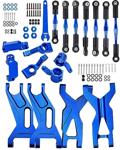 Rcarmumb RC Upgrades Part for 1/10 Rustler 2WD (VXL) /Stampede 2WD (VXL),Alloy Suspension Arms Front&Rear,Steering Blocks Caster Blocks C-Hubs Stub Axle Carriers,Turnbuckles Camber Link Sets,Navy Blue