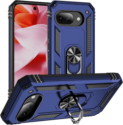 Image of REALCASE Google Pixel 9A Back Cover Case | Heavy Duty PC Hybrid Shock Proof Armor Defender Ring Holder Back Cover Case for Google Pixel 9A 5G (Blue)