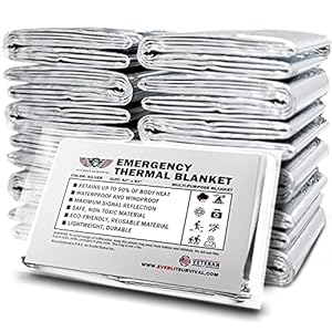 EVERLIT Survival Emergency Mylar Thermal Blankets -Space Blanket Survival kit Camping Blanket Perfect for First Aid Kit, Outdoors,Hiking,Survival,Bug Out Bag,Marathons (Silver, 12 Pack)