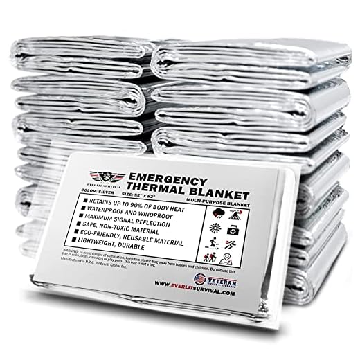 EVERLIT Survival Emergency Mylar Thermal Blanket, Foil Space Blanket Designed for NASA, 12 Pack of Body Warmer Blanket for Outdoor, First Aid, Camping Gear, Hiking Travel