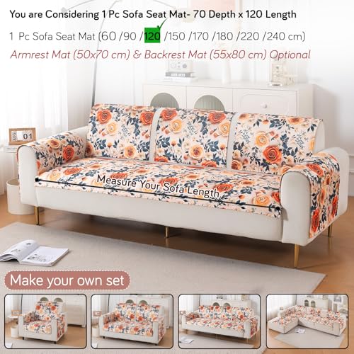 Image of HOKIPO 'Nature Muse' Premium HD Printed Holland Velvet Sofa Cover Mat for 1 /2 /3 Seater & L-Shape Sofa. Make Your Own Sofa Cover Set, Mat 70(D) x 120(L) cm, Caramel Ambrosia (IN-915-D8)