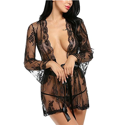 Preisvergleich Produktbild Btruely Sexy Dessous Damen Frauen Spitze Sexy Nachtwäsche Unterwäsche Babydoll Nachtwäsche Kleid + G-String Set (XL, Schwarz)