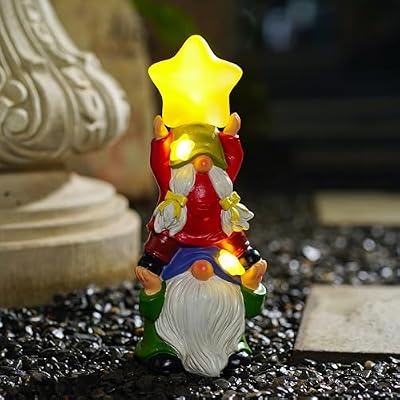 WSHMZYHOME Solar Garden Gnomes Outdoor Statue with Solar Lights, 11" Figurine Lights Solar Garden Outdoor Decorations for Patio,Yard,Lawn Ornament?Mom Gift Unique Housewarming Gifts