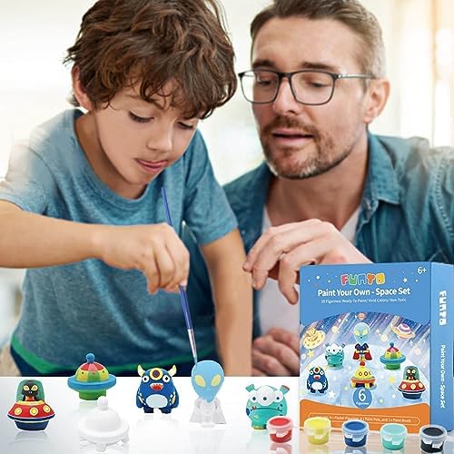 Funto Kit de peinture pour créer votre propre licorne, ensemble de bricolage, projet STEAM pour activités créatives et jouets DIY, avec 6 figurines, 6 pots de peinture, 1 pinceau
