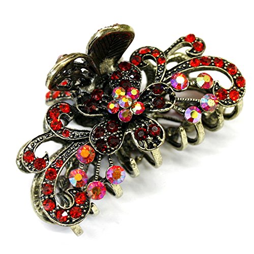 Red Crystal Bronze Metal Alloy flower / butterfly hair claws & clips by unbrand