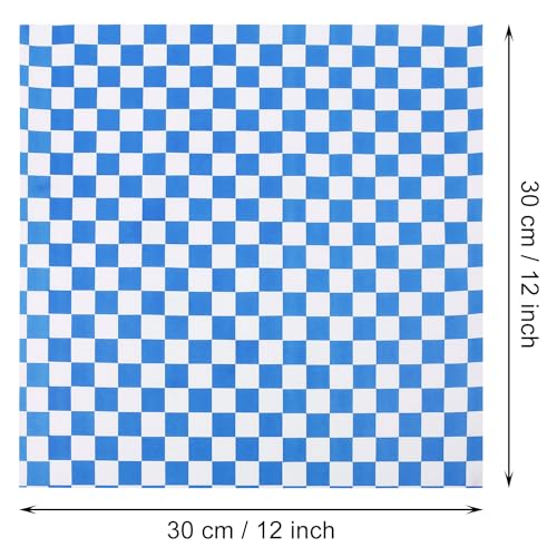 PPhtony 20Pcs Wax Paper Sheets 12x12 inch Checkered Sandwich Deli Wrap Paper Food Basket Liners for Wrapping Bread Picnic Party (12x12, Blue-20pcs)