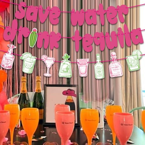 Image of Save Water Drink Tequila Banner, Tequila Themed Sign for Cinco de Mayo Fiesta Birthday Bachelorette Party Decorations