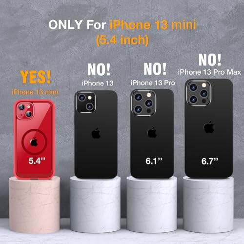 Image of Miracase for iPhone 13 mini Case 5.4 inch,Full-Body Protection,Clear Bumper Case with Built-in 9H Tempered Glass Screen Protector,Military-Grade Drop Protection Outdoor Phone Case for iPhone 13 mini,Red